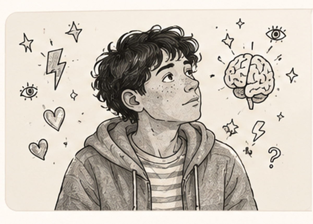 Illustration autour du TDAH, de la puberté et des questionnements adolescents.